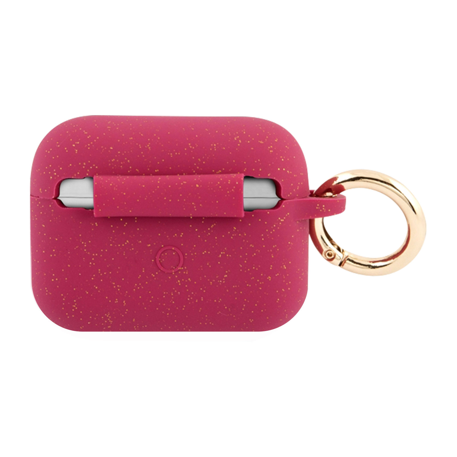Funda roja para AirPods con anillo dorado. Con motas doradas y solapa.