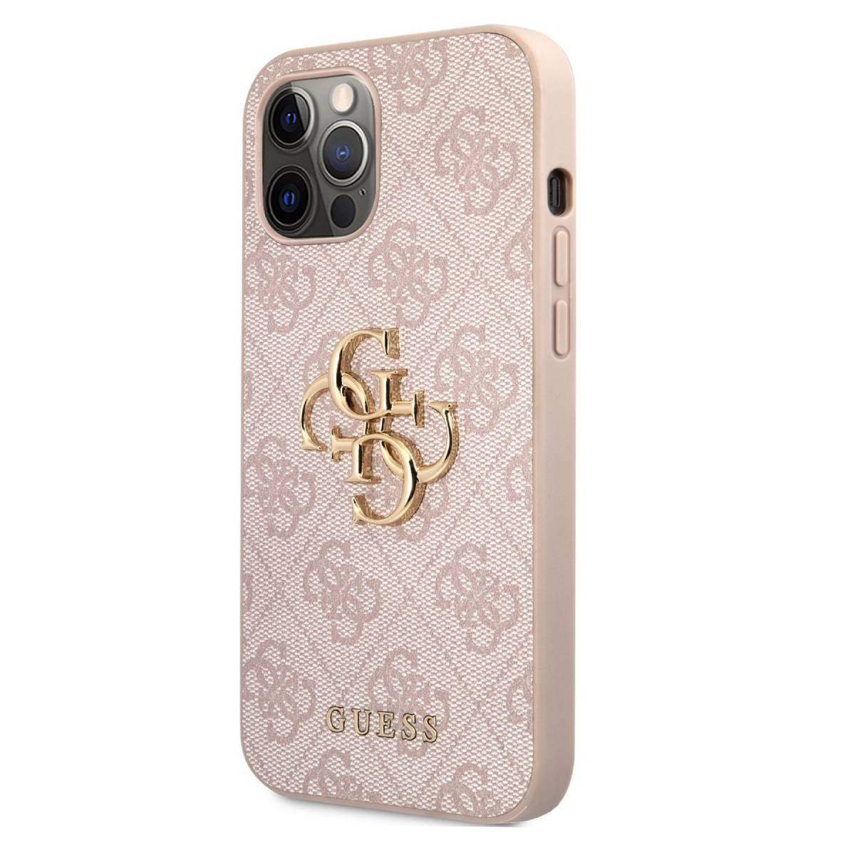 Handyhülle mit GUESS-Logo, zeigt rosa Musterdesign.