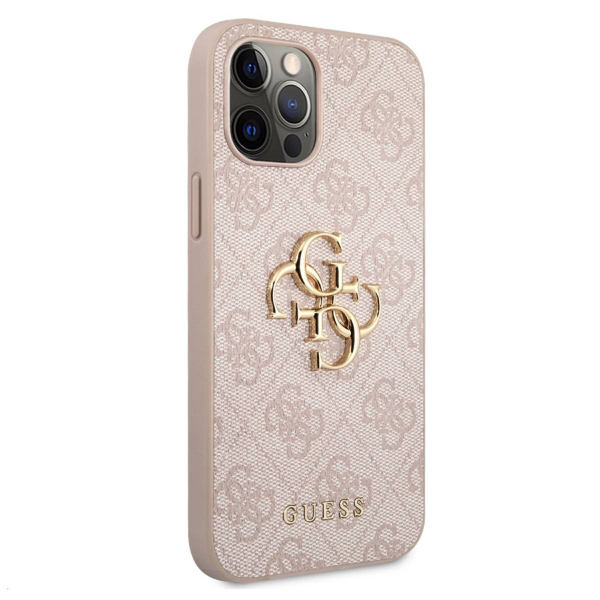 Rosa GUESS-Handyhülle mit goldenem GUESS-Logo.