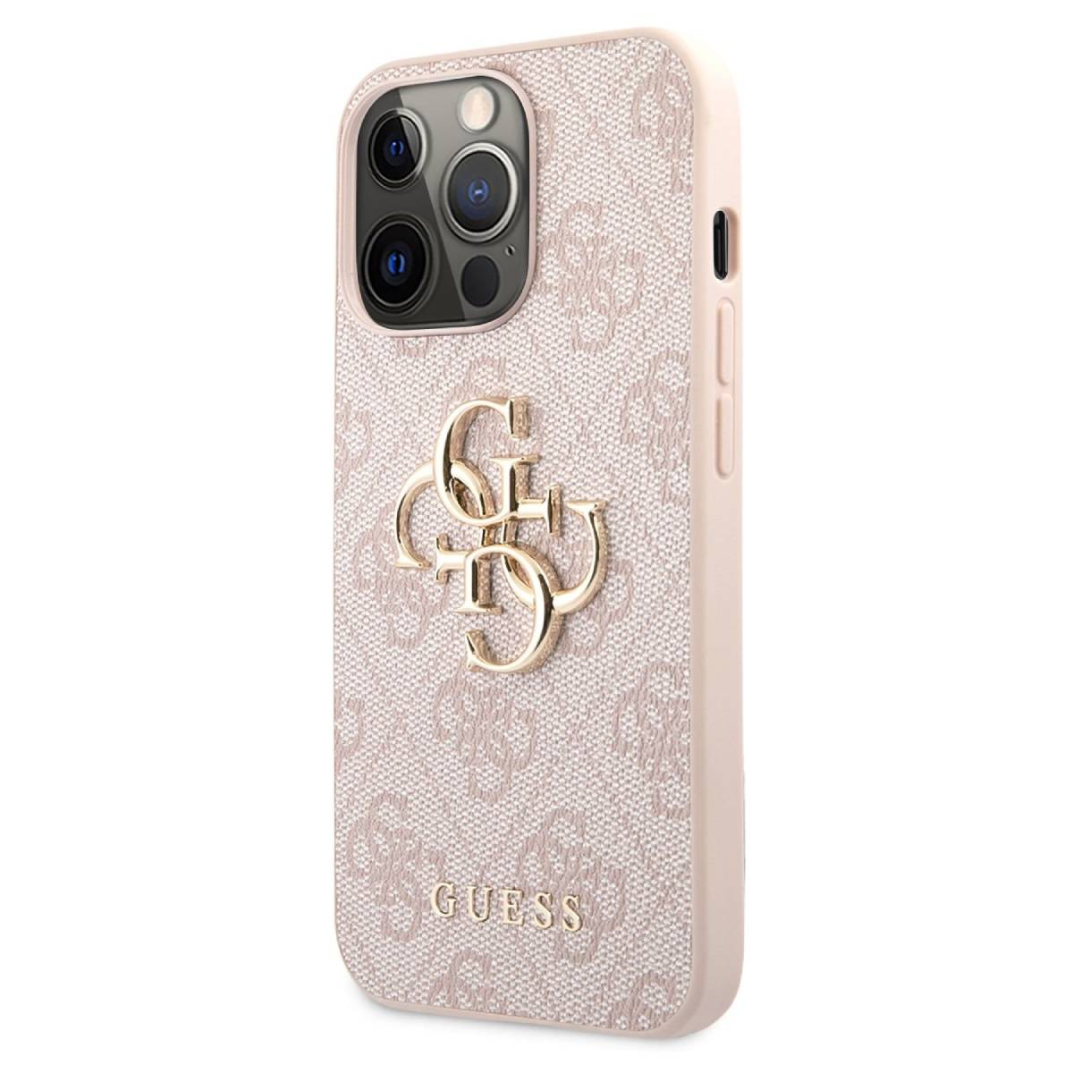Custodia Guess rosa con logo e motivo Guess dorato.