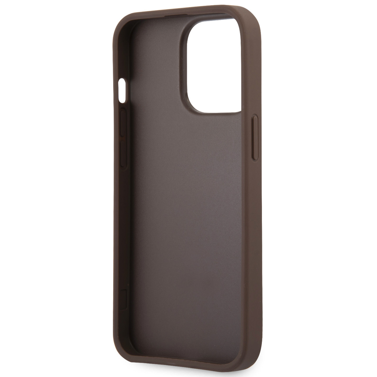 Custodia marrone per telefono con ritaglio per fotocamera.