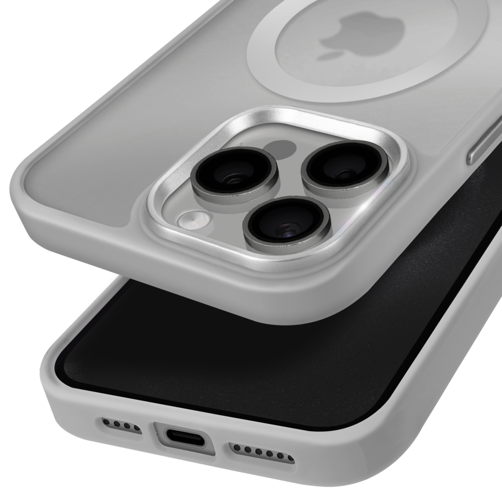 iPhone con custodia grigia. La custodia è parzialmente staccata.