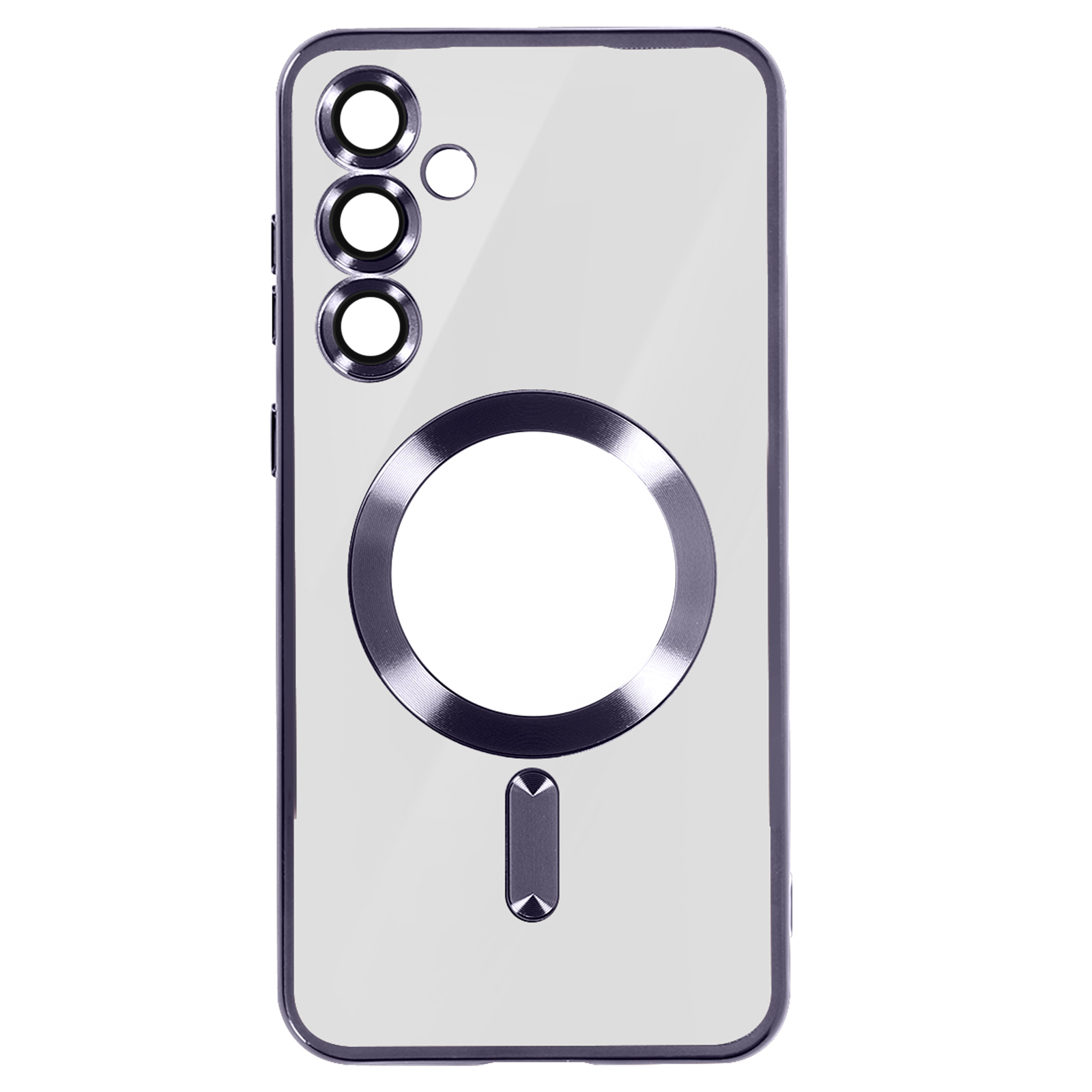 Custodia trasparente con anello MagSafe e ritaglio per tripla fotocamera.
