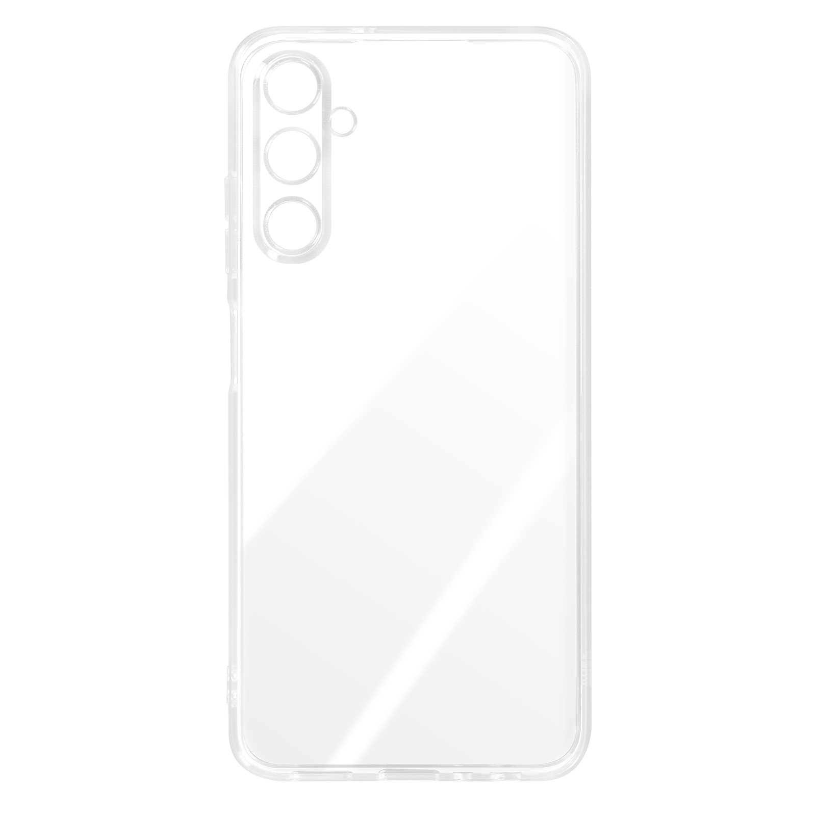 Custodia trasparente per iPhone. La custodia ha tre ritagli per la fotocamera ed è trasparente.