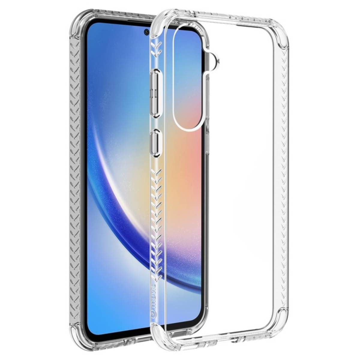 Custodia trasparente con telefono. Trasparente con lato decorativo.