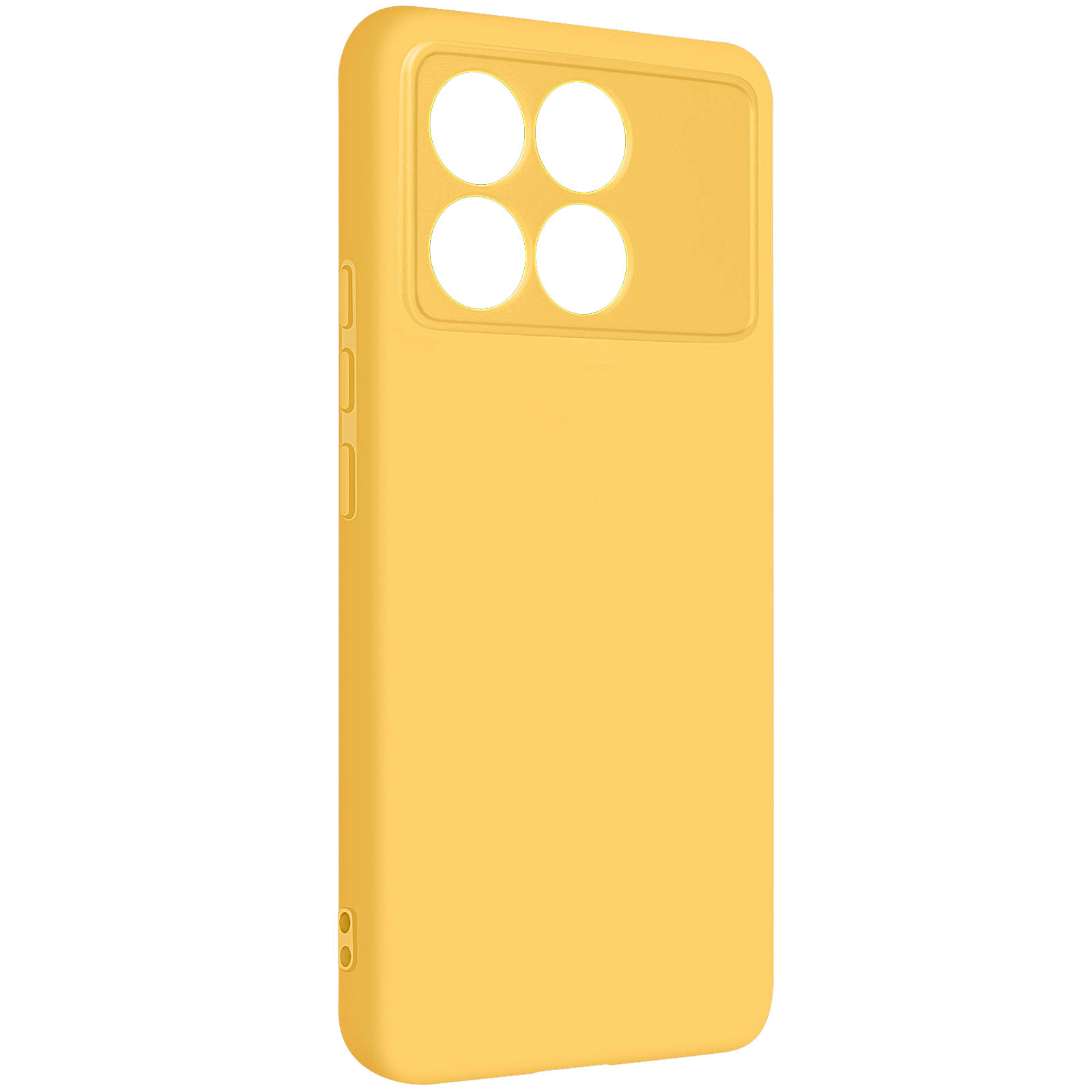 Custodia per telefono gialla con un ritaglio per la fotocamera.