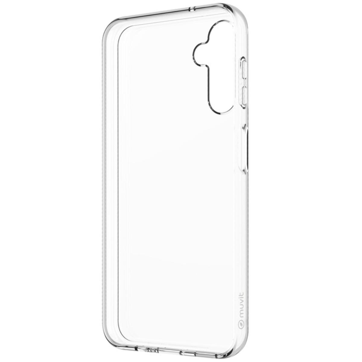 Transparente Handyhülle. Es ist eine transparente Hülle mit Aussparungen für Kamera und Tasten des Telefons.