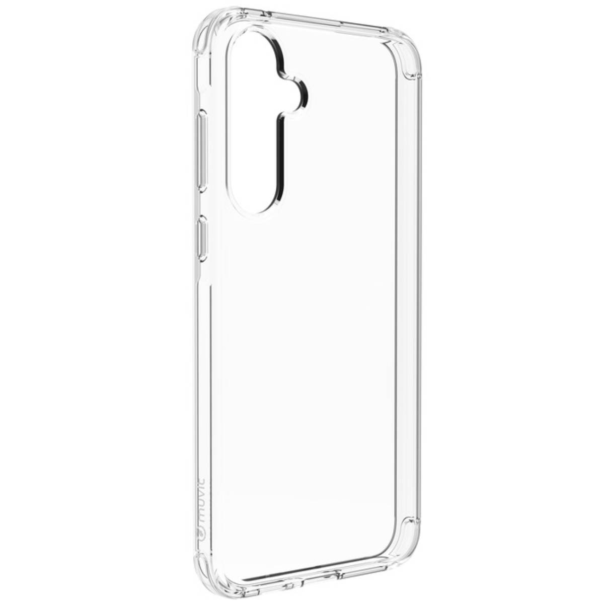 Custodia trasparente per telefono. Sfondo bianco.