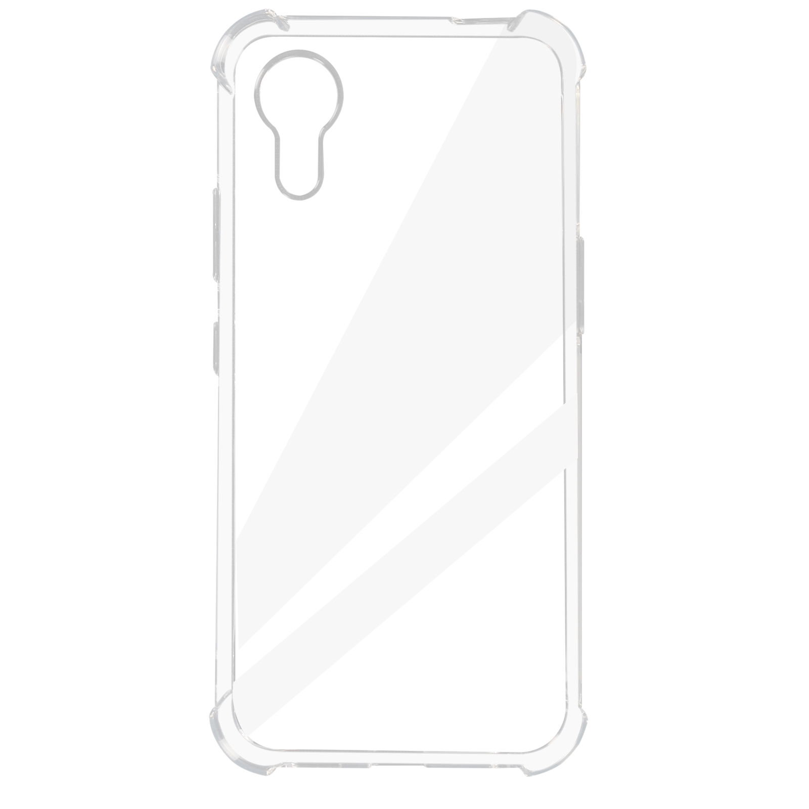 Custodia trasparente per telefono, design semplice, con ritaglio per fotocamera.