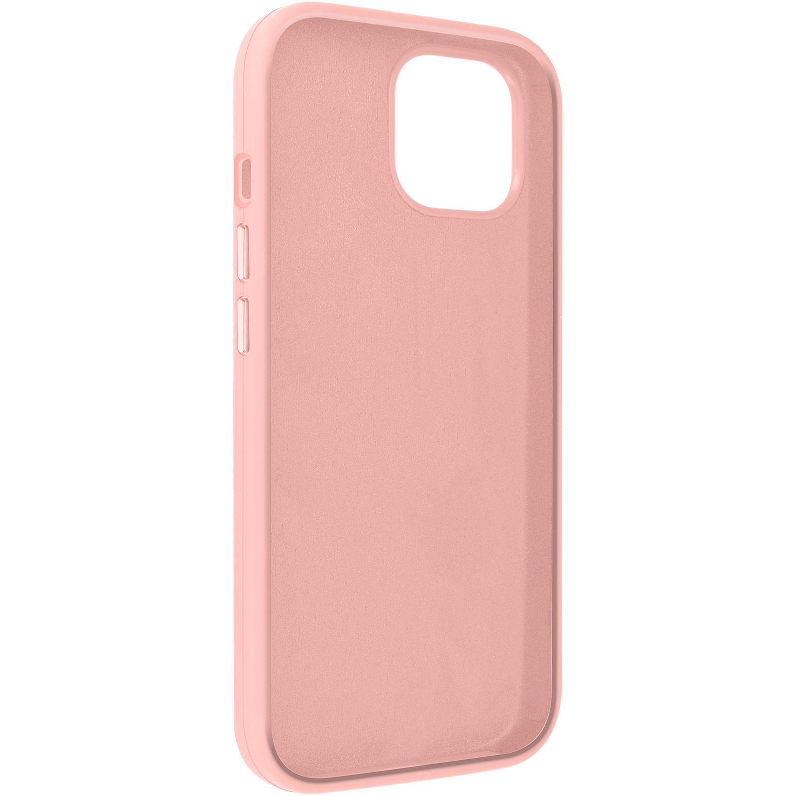 Custodia per telefono rosa con superficie liscia e un ritaglio per la fotocamera.