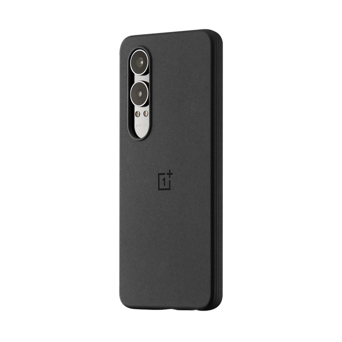 Custodia per telefono nera, con il modulo fotocamera del telefono e il logo OnePlus visibili.