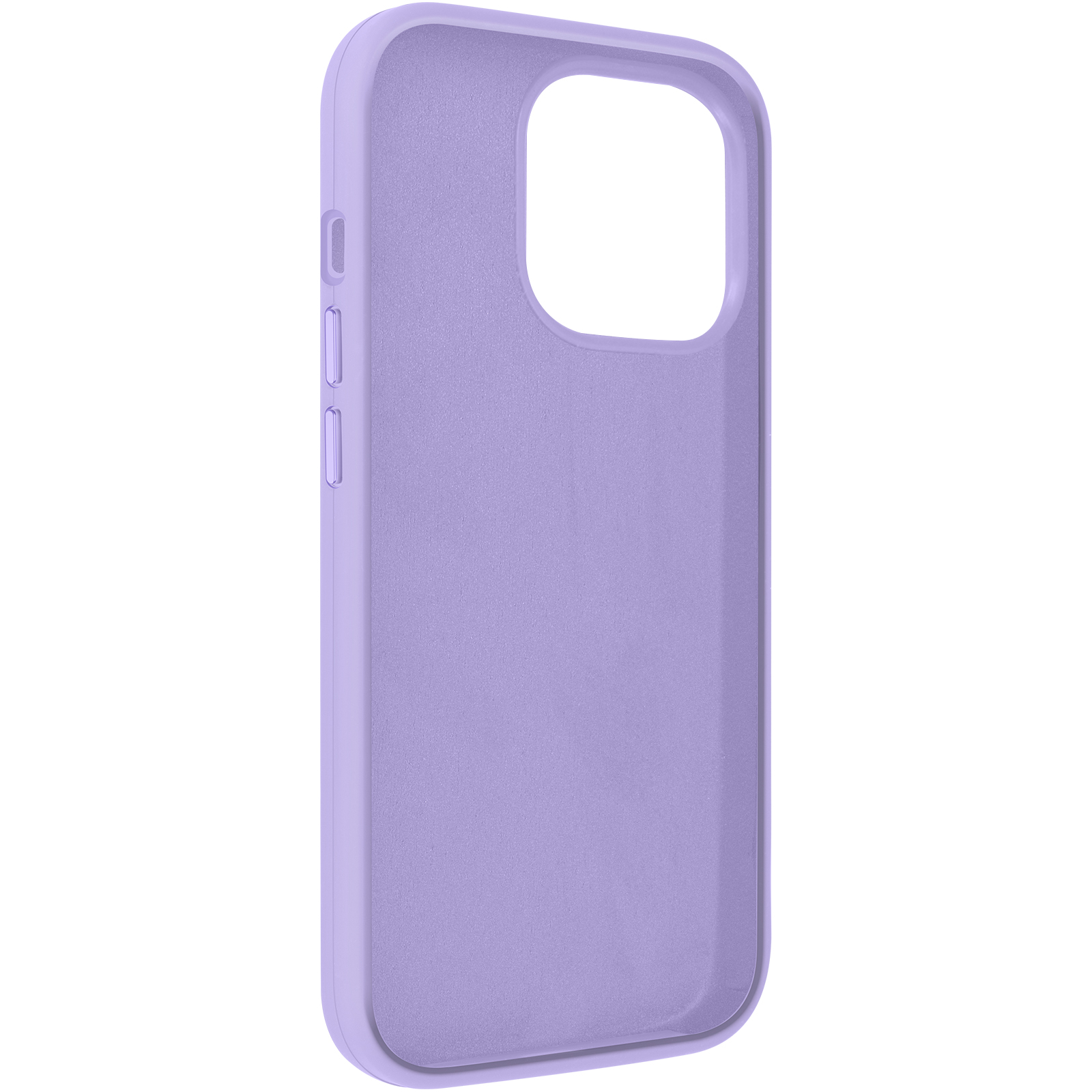 Una custodia per telefono viola con ritaglio per la fotocamera e pulsanti laterali.