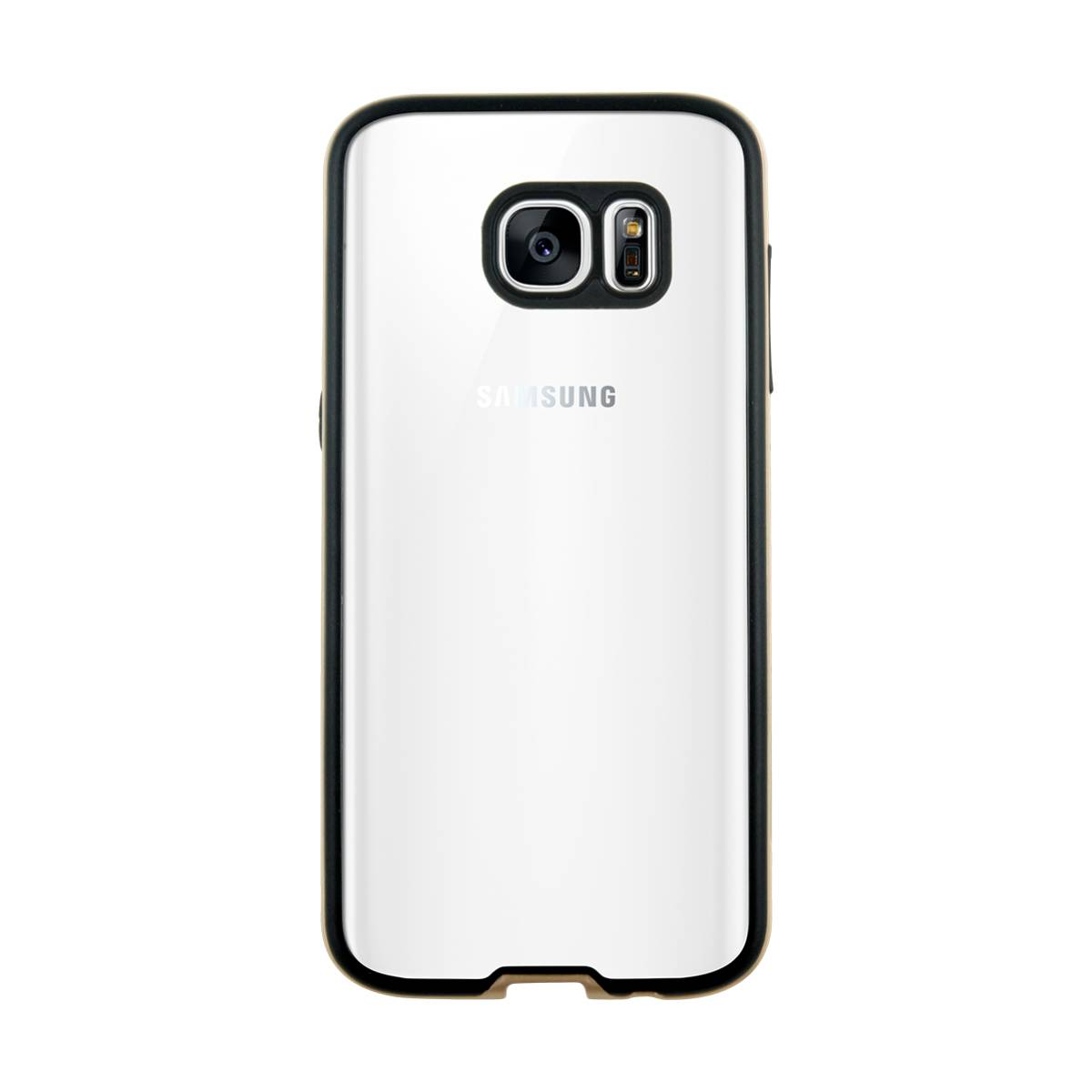 Custodia bianca con cornice nera, la parola Samsung è visibile.