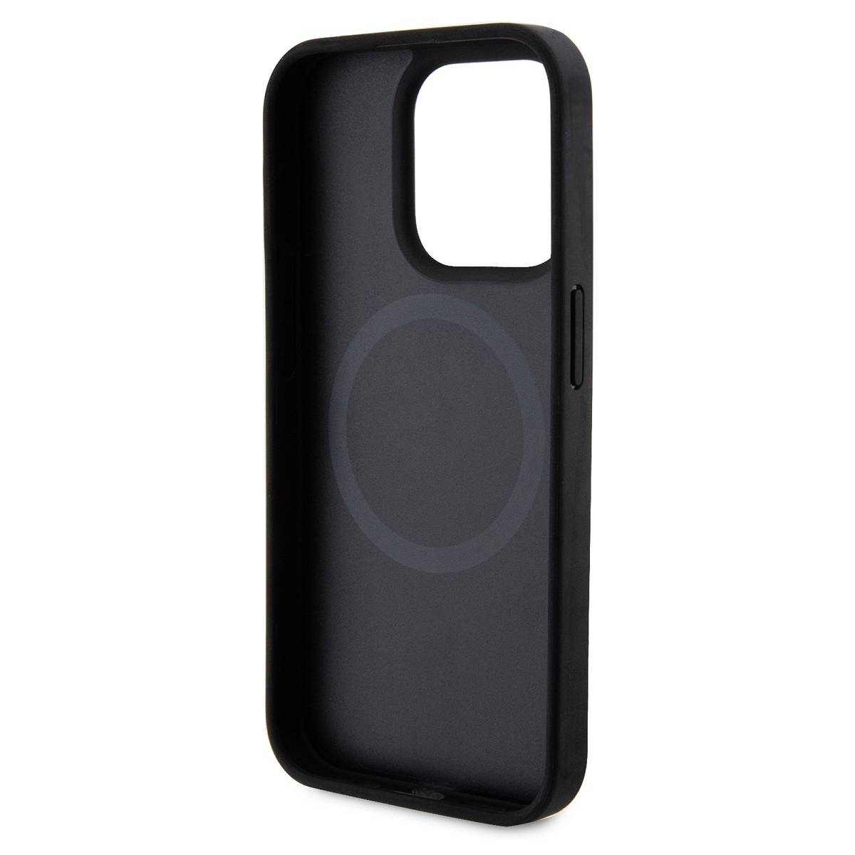Custodia per telefono nera con un cerchio magnetico. L'interno è nero.