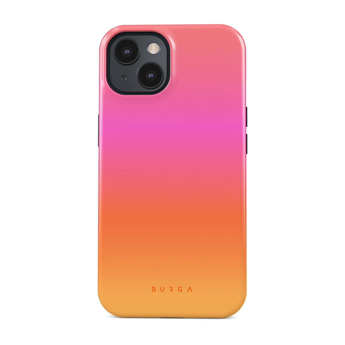 Verloop telefoonhoes, roze naar oranje. Trefwoorden: Burga, telefoonhoes, verloop, oranje, roze.