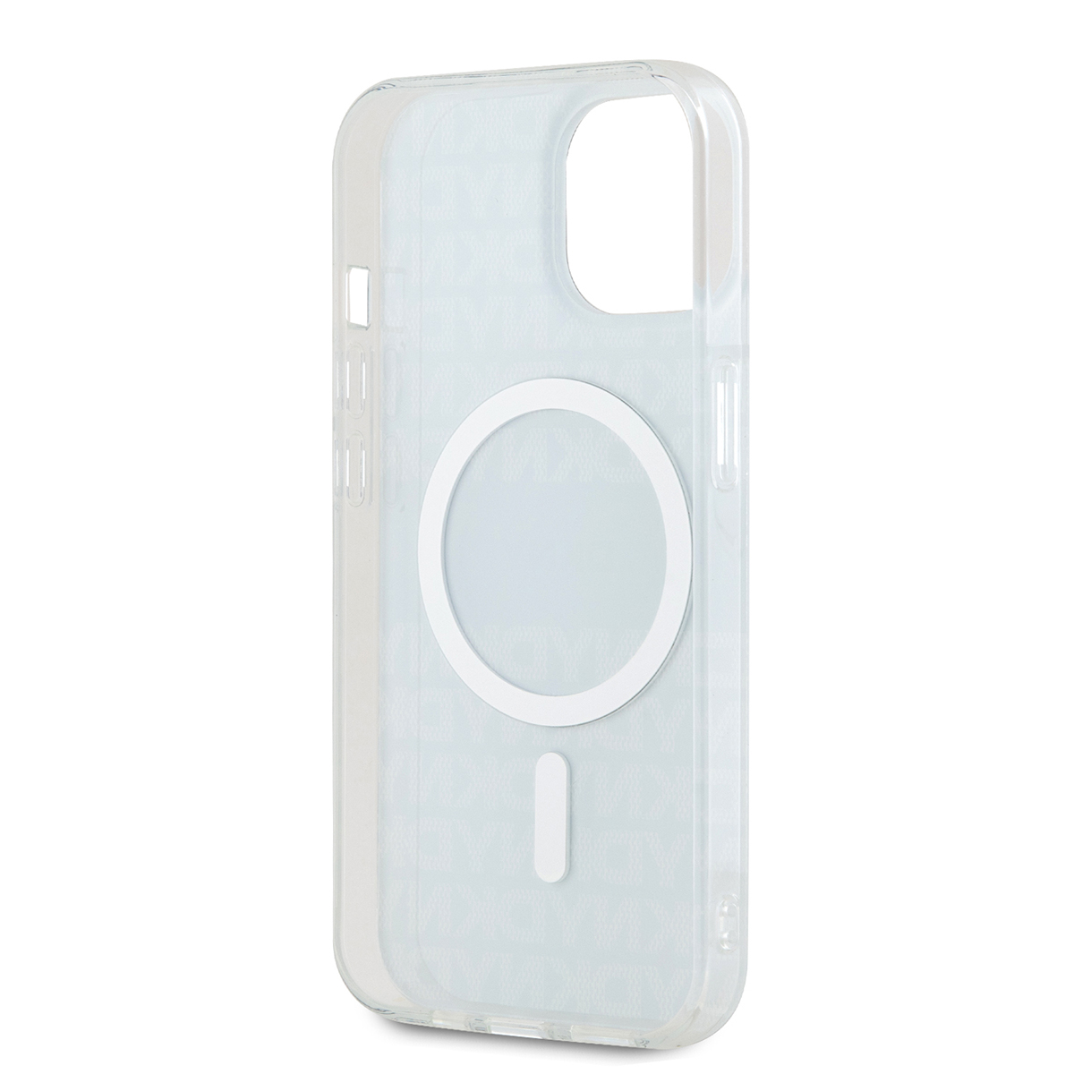 Custodia trasparente con anello MagSafe bianco. Parole chiave: custodia, trasparente, MagSafe, bianco.