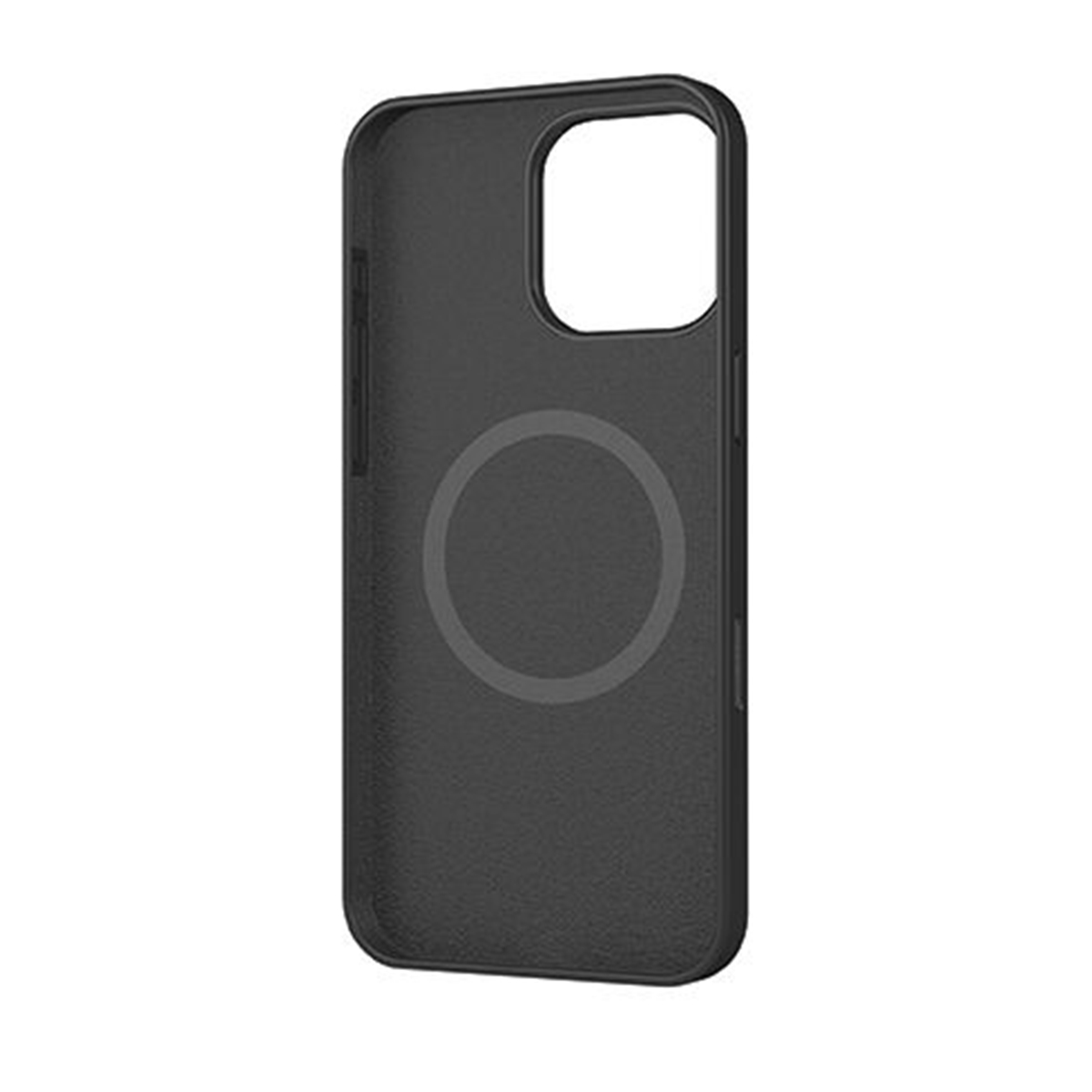Custodia nera per telefono con anello magnetico e intaglio fotocamera. La custodia è semplice.