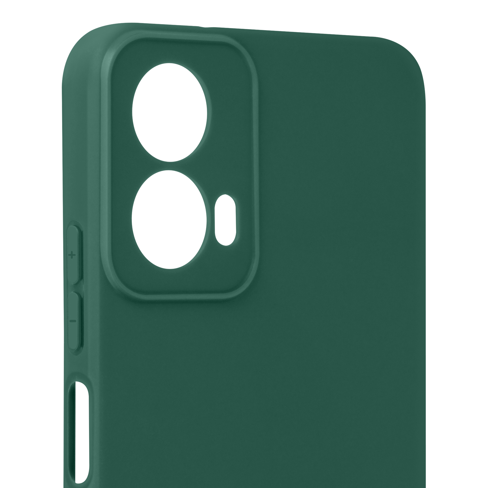 Grüne Handyhülle mit Kameraausschnitten. Dunkelgrün, schlichtes Design.