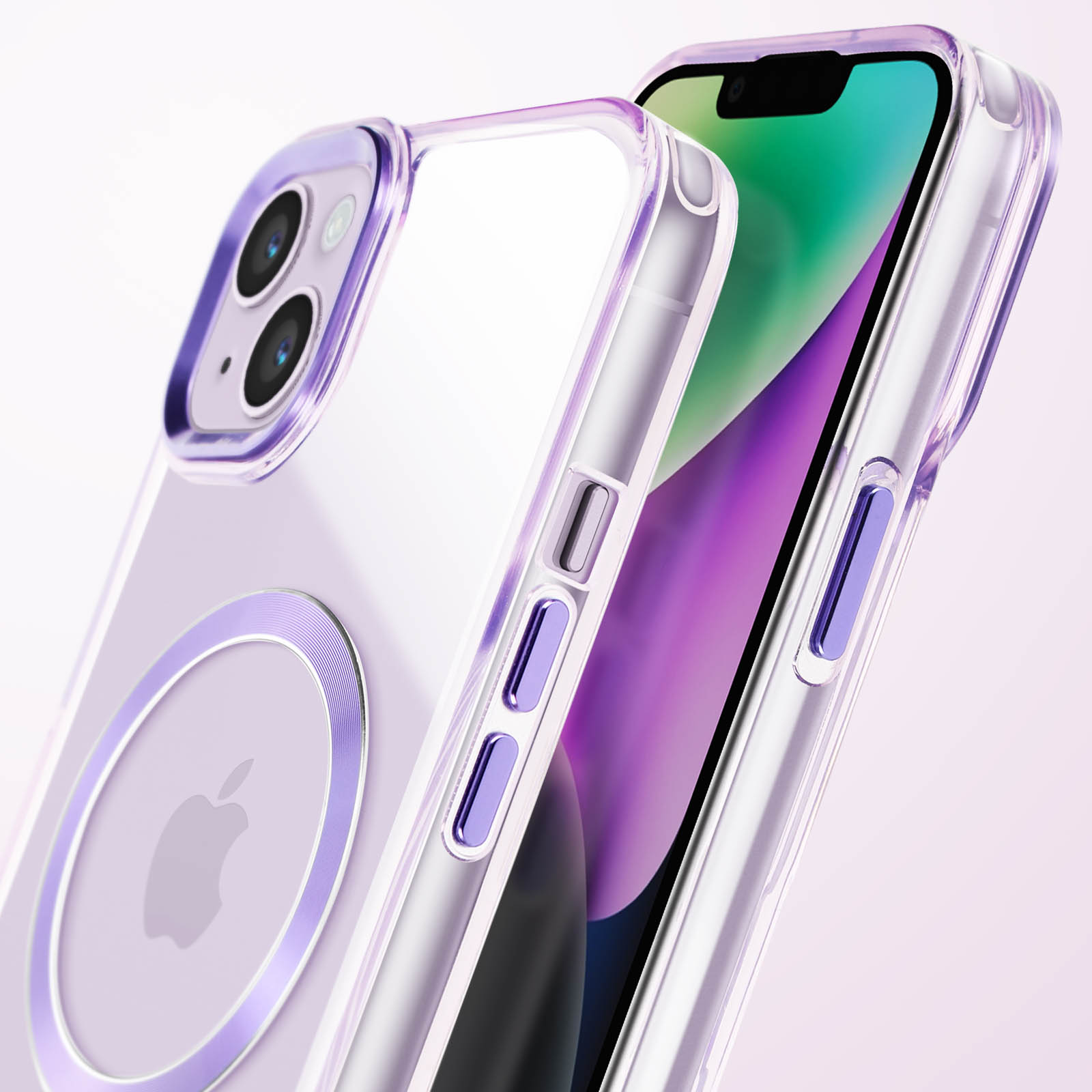 Custodia per telefono viola con un telefono all'interno. La custodia è intorno al telefono.