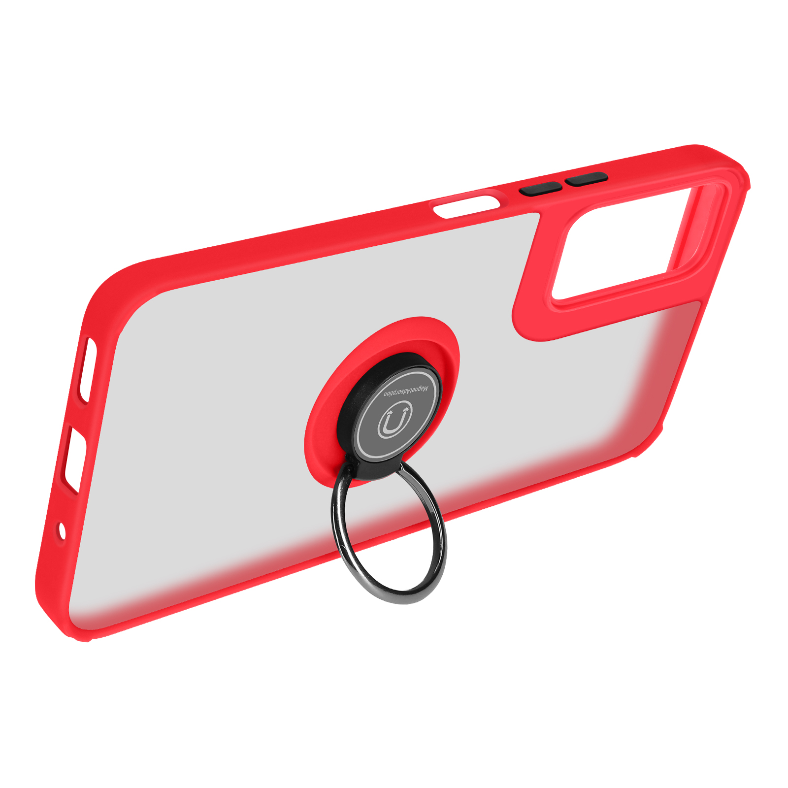 Custodia per telefono rossa e trasparente con anello.
