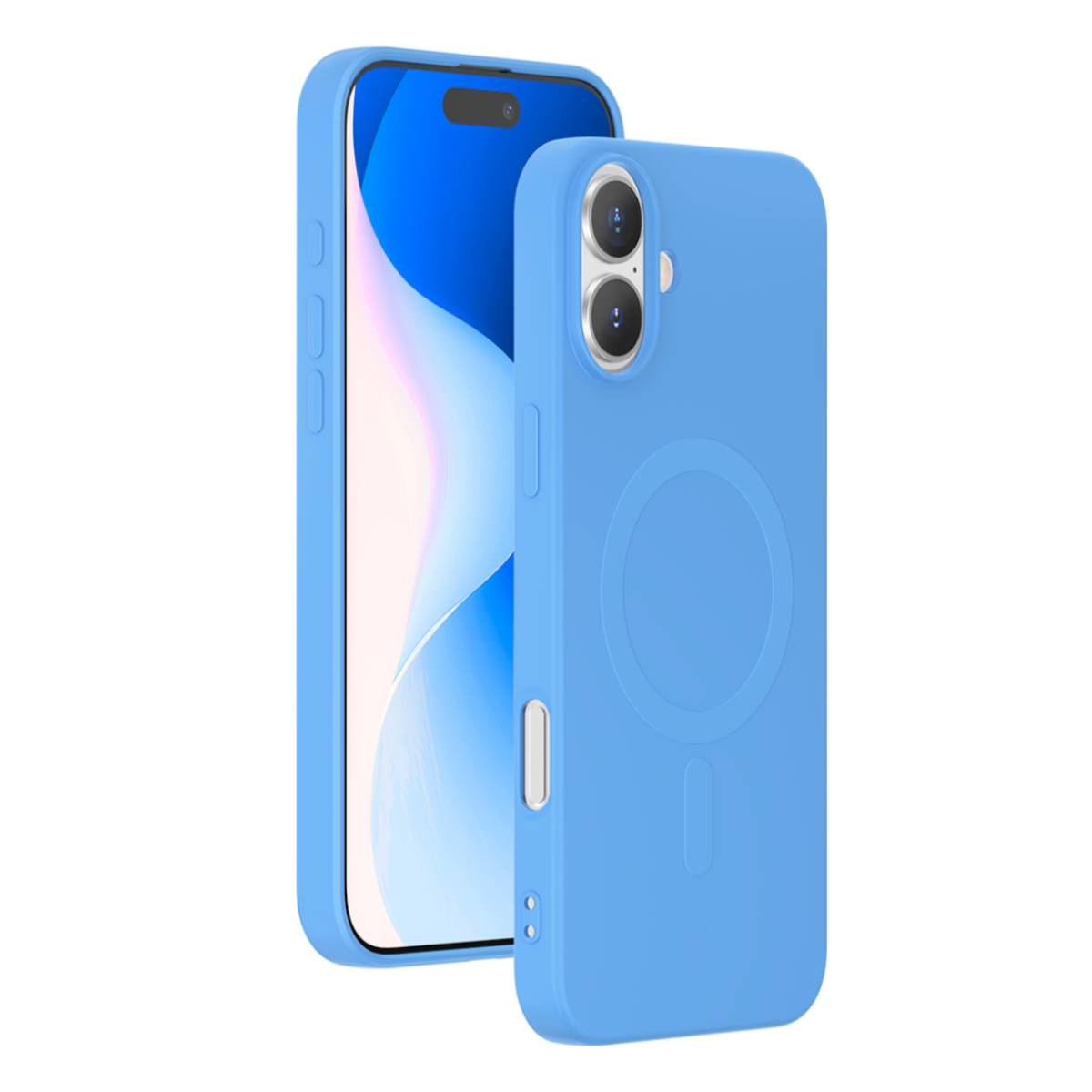 Due custodie blu per telefono. Una è su un telefono, l'altra è una custodia autonoma con un cerchio magnetico.