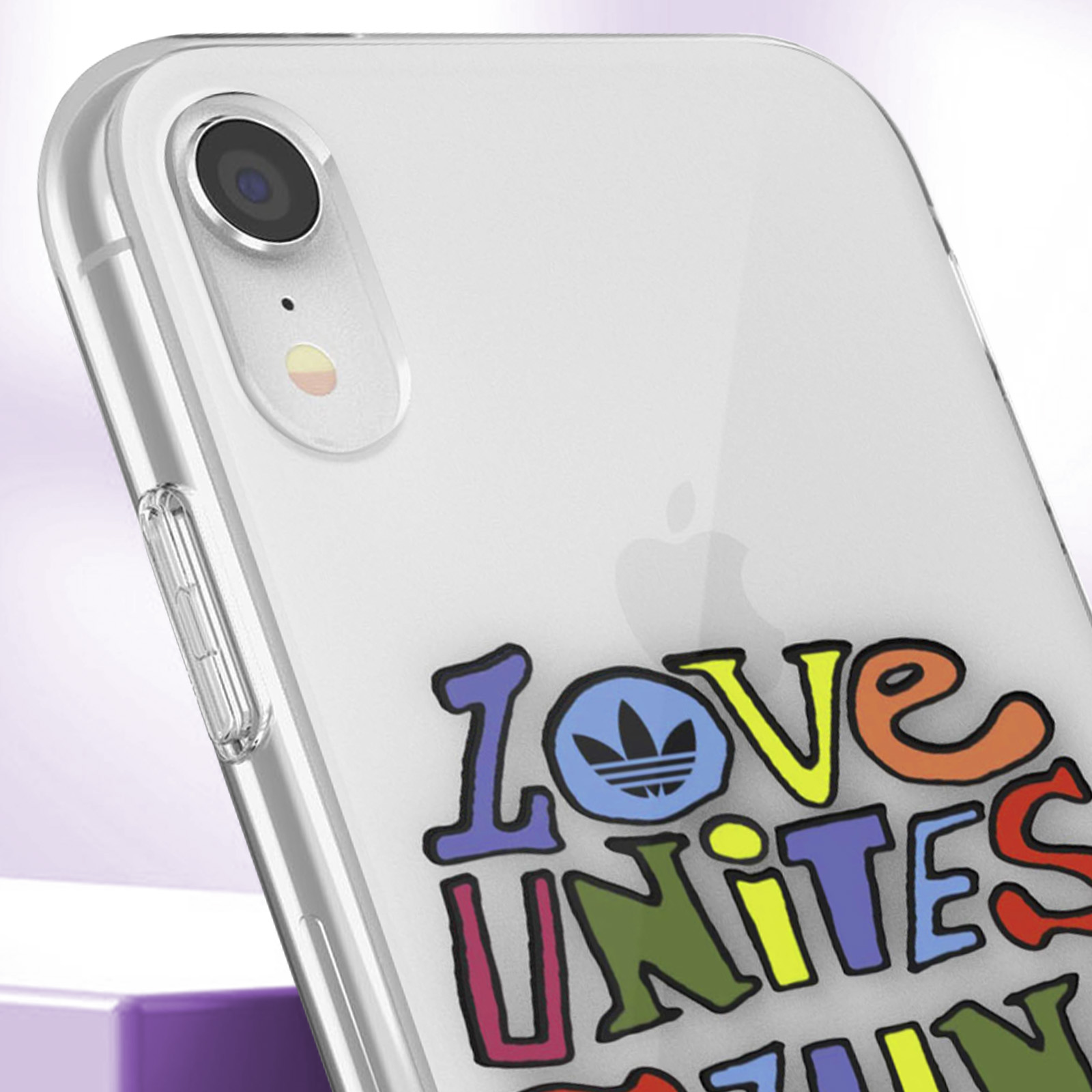 Custodia trasparente con design Adidas Love Unites.