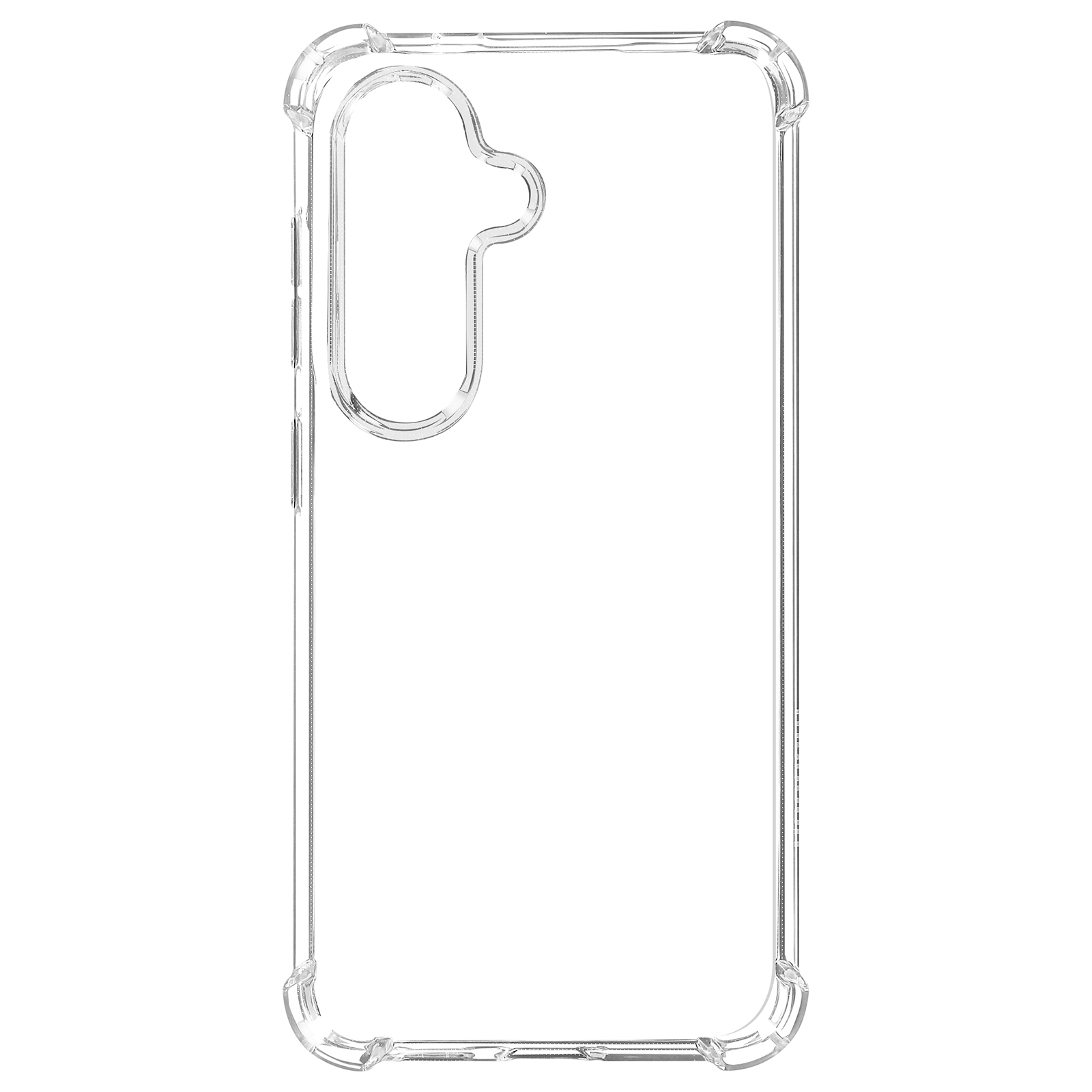 Custodia trasparente per telefono. Design chiaro, con fori per i tasti.