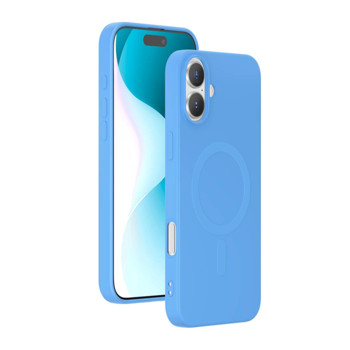 Custodie blu per telefono, una che tiene un telefono con schermo. L'altra è vuota.