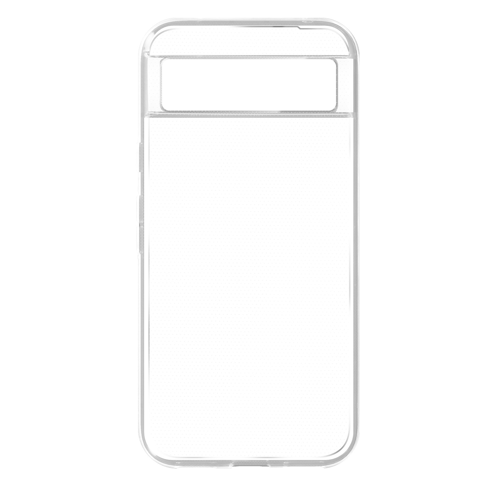 Custodia trasparente per telefono con ritaglio per fotocamera. La custodia è trasparente.