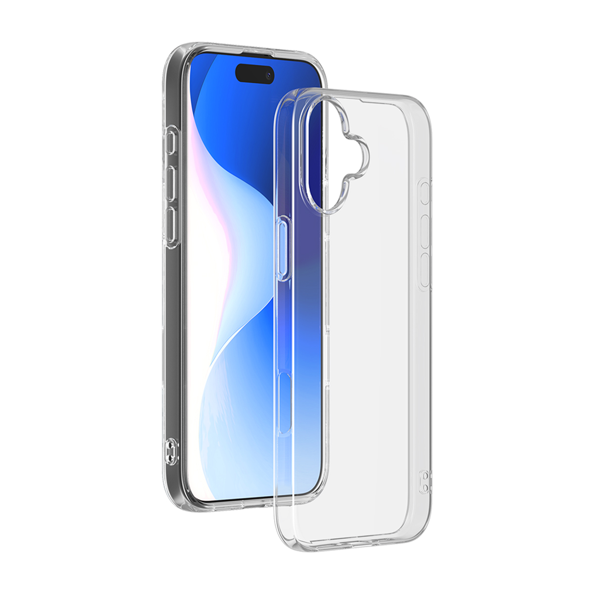 iPhone in una custodia trasparente, accanto alla custodia vuota.