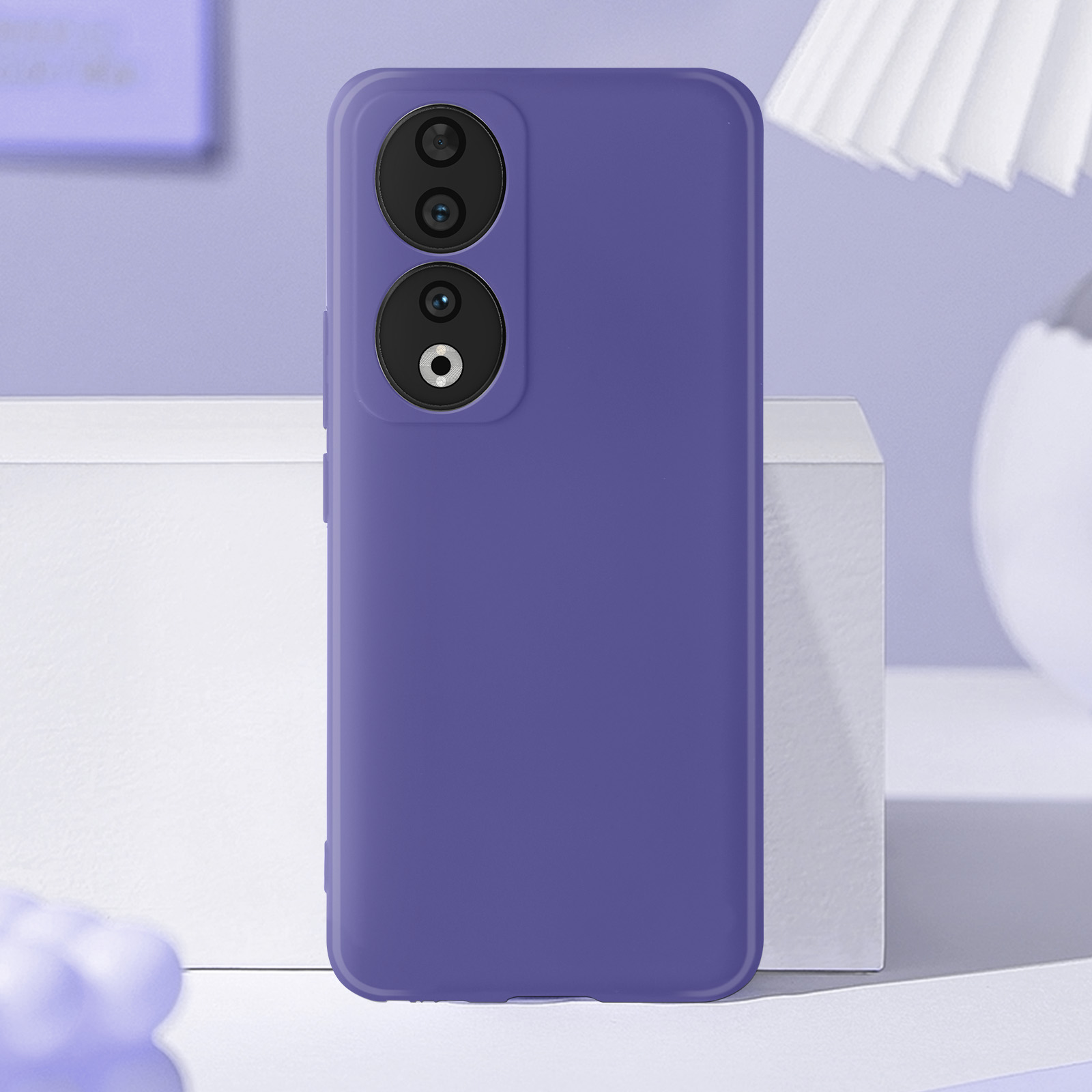 Custodia viola con telefono viola dentro.