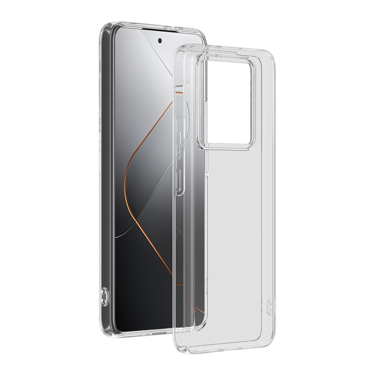 Custodia trasparente su smartphone. Il telefono è visibile con una configurazione della fotocamera.