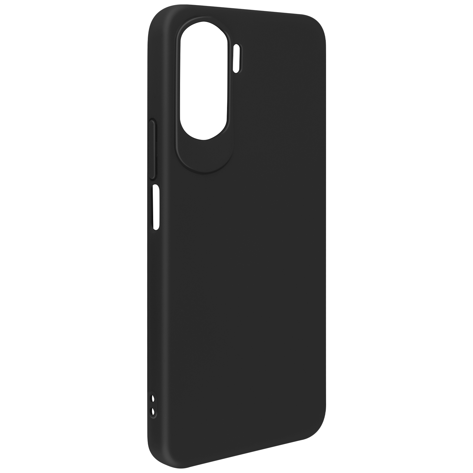 Custodia per telefono nera. La custodia ha un'apertura per la fotocamera.