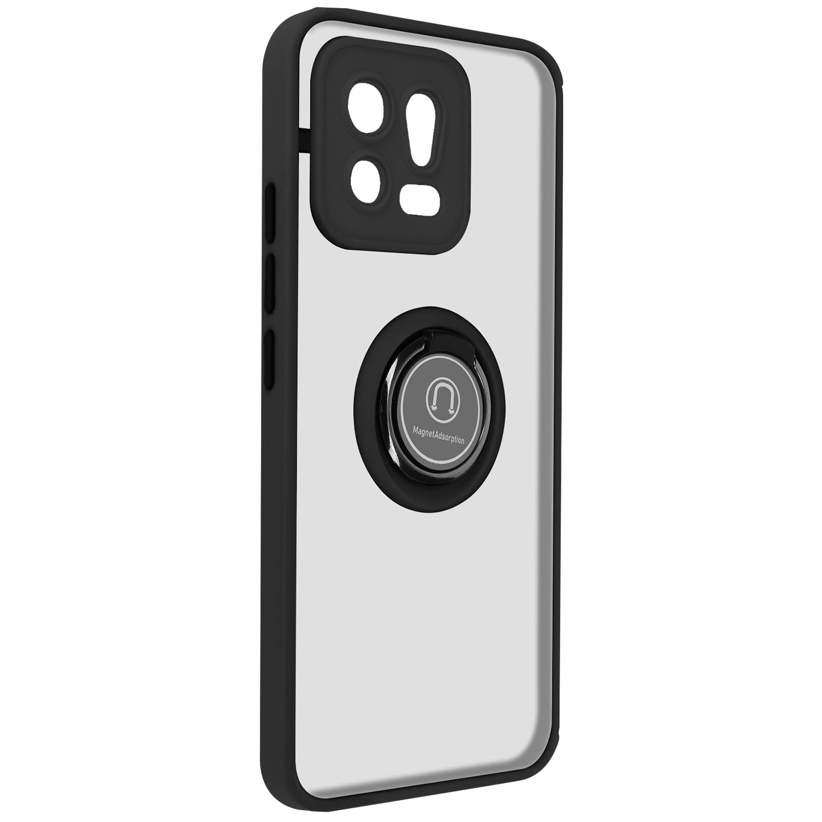 Custodia trasparente per telefono con anello. Cornice e anello neri.