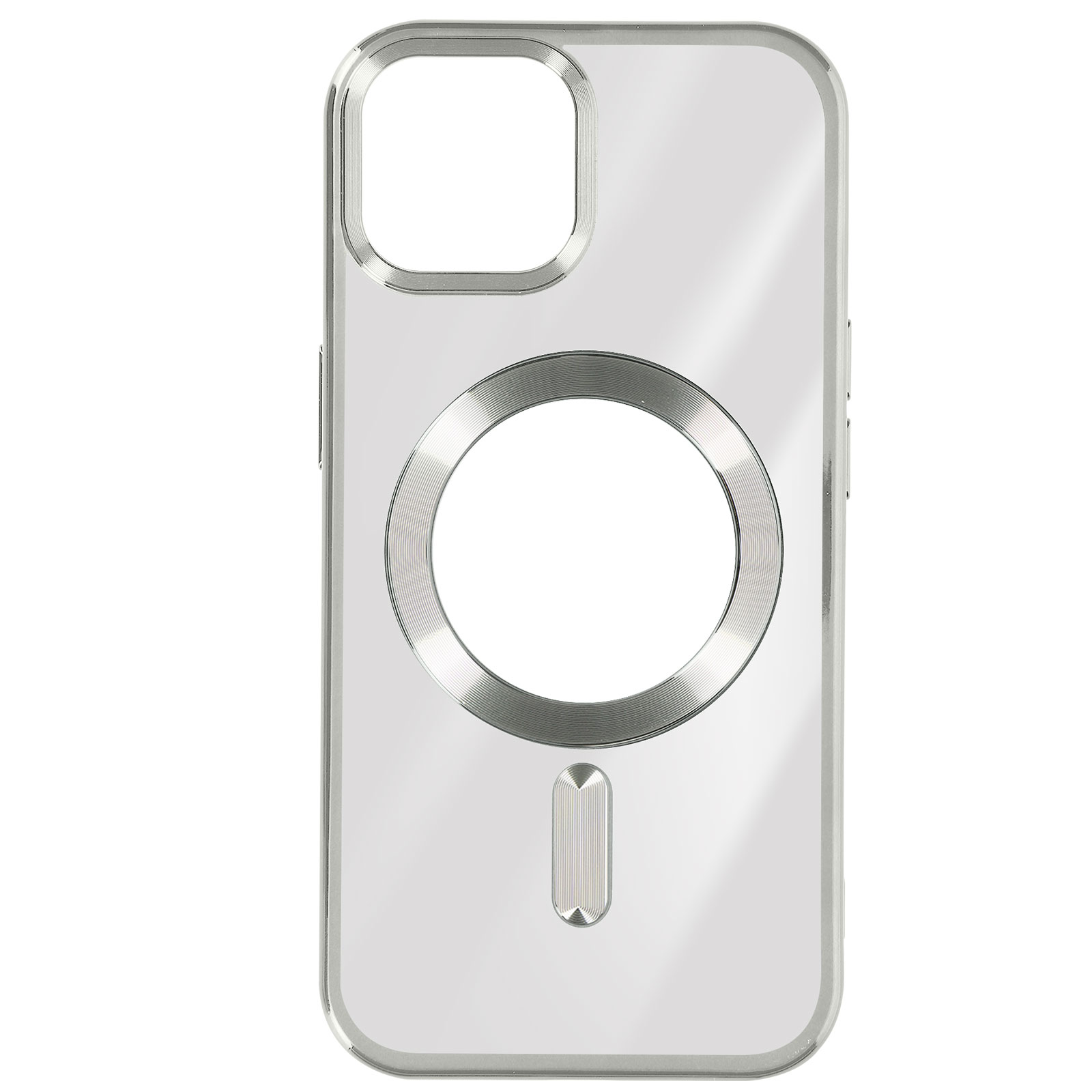 Custodia trasparente per telefono. Ha un ritaglio per la fotocamera e un anello magnetico.