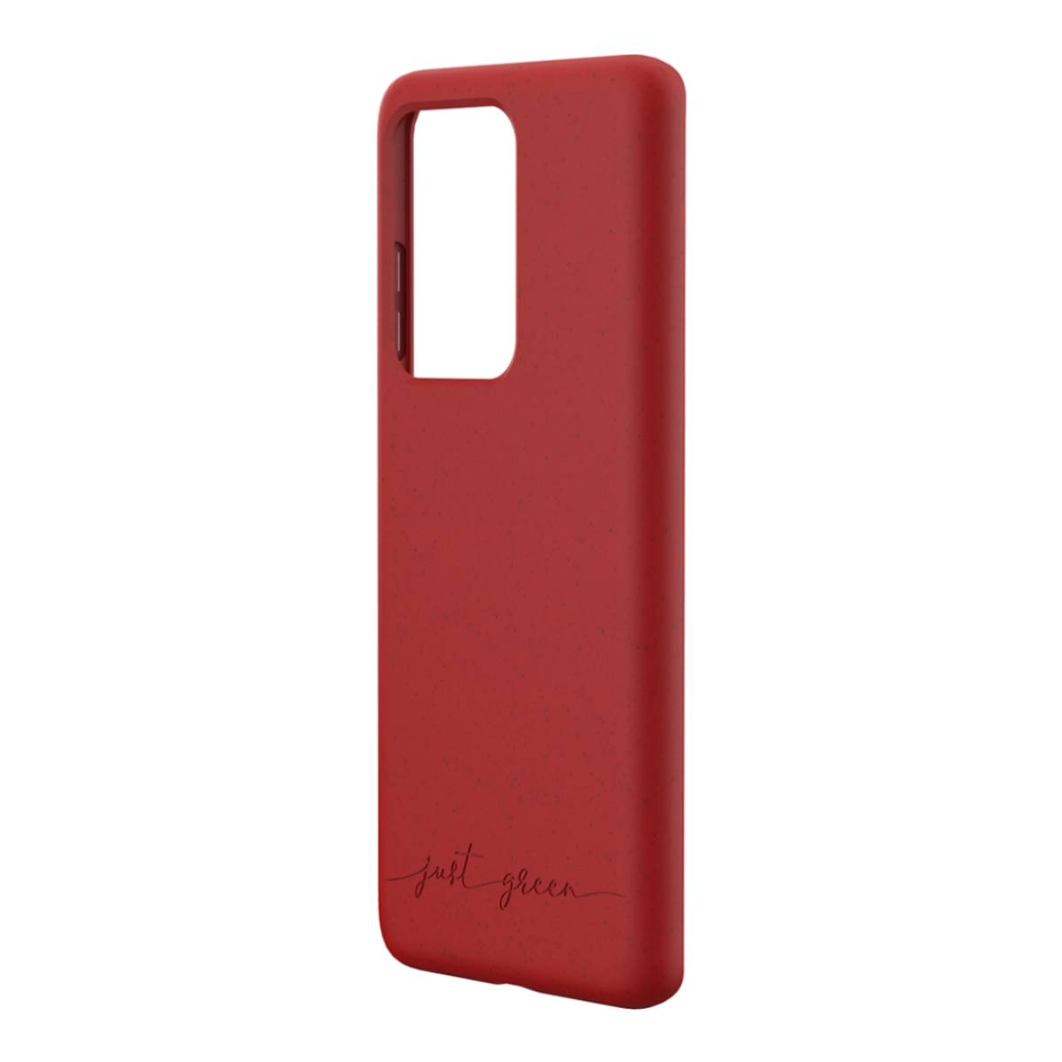 Custodia per telefono rossa con finitura liscia. Il ritaglio della fotocamera è visibile nella parte superiore.