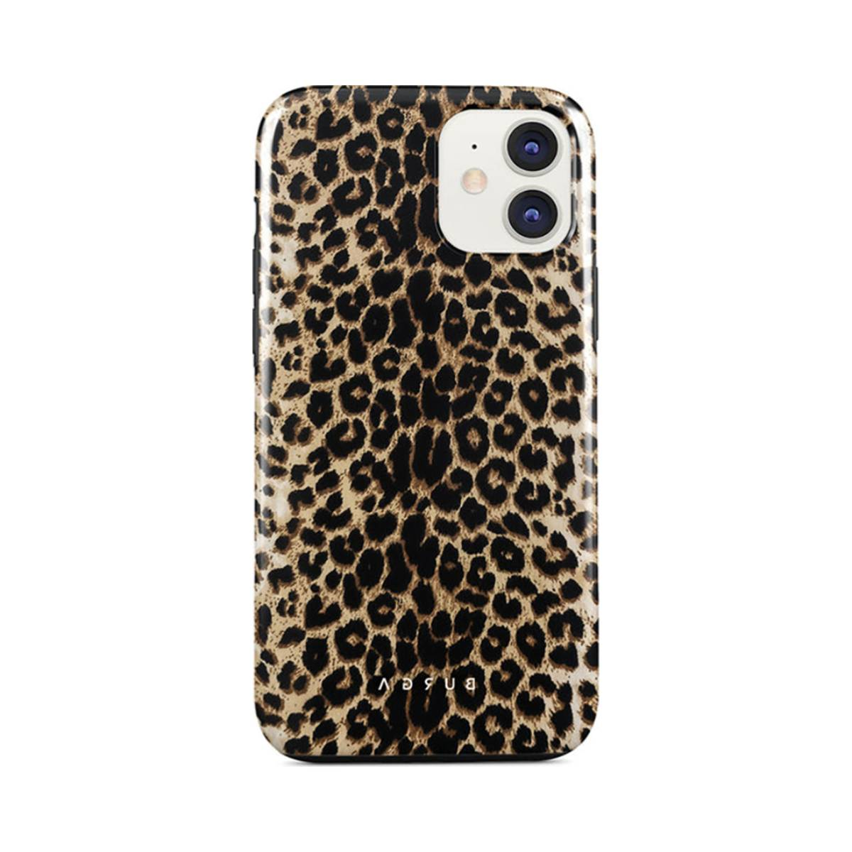Custodia per telefono con stampa leopardata, fotocamera e corpo del telefono.