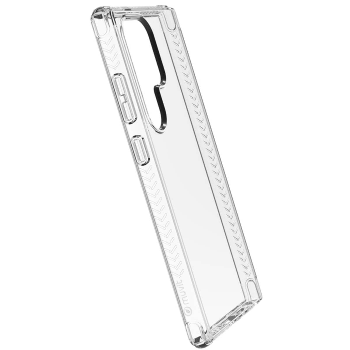 Custodia trasparente per telefono. È trasparente con un design elegante e presenta ritagli per i pulsanti sul lato.
