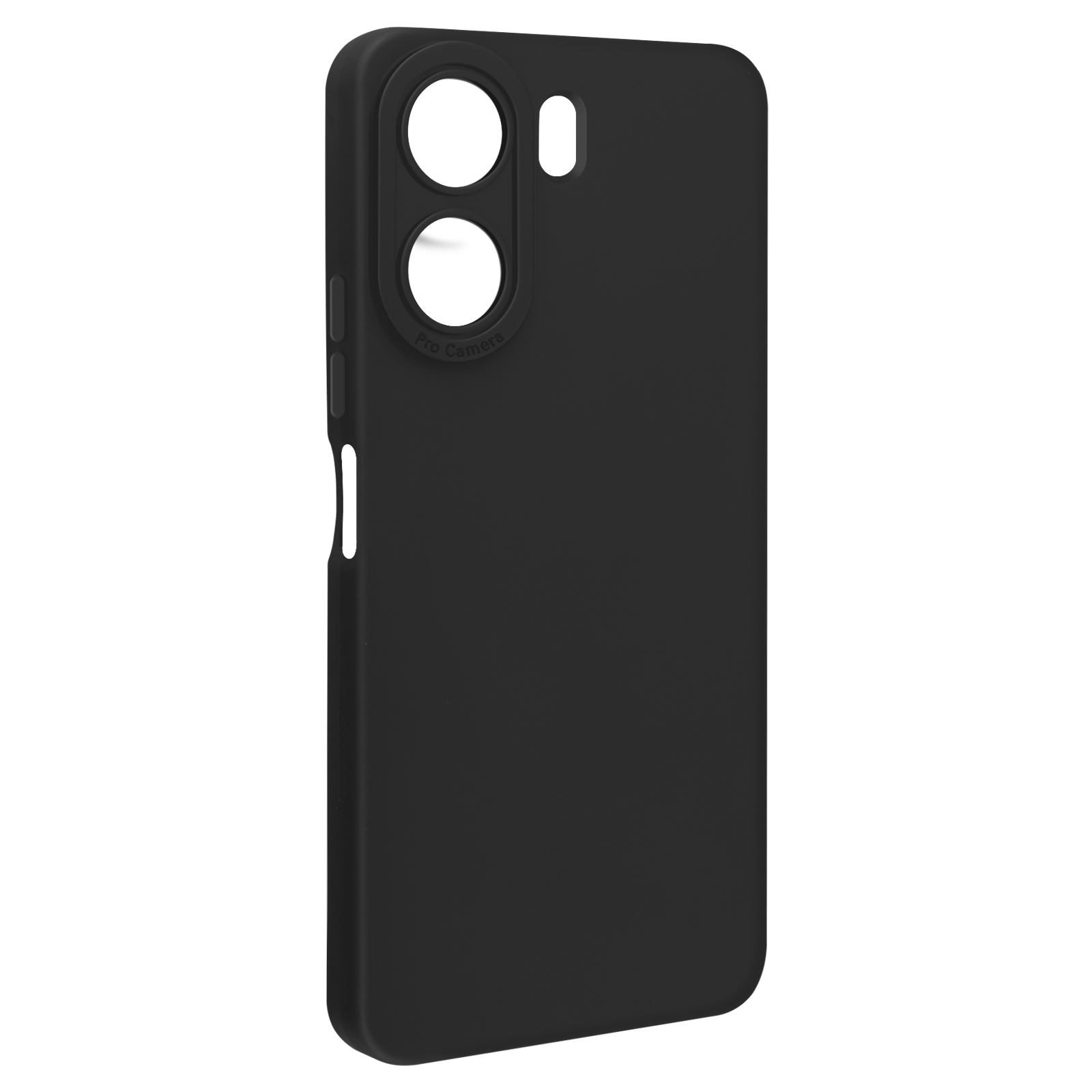 Zwart telefoonhoesje met twee cameralenzen en een klein flitsgat.