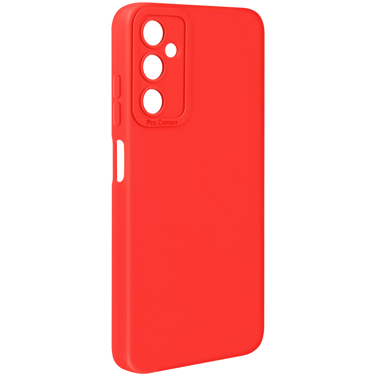 Custodia rossa per telefono, con ritagli per fotocamera e pulsanti. È una custodia solida e liscia.