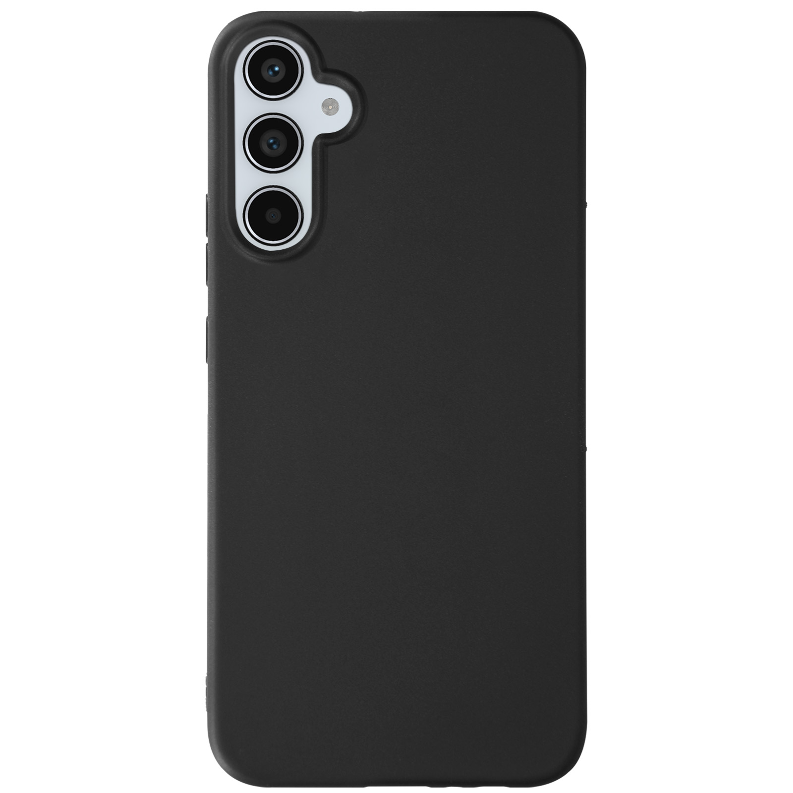 Custodia nera per telefono con tre lenti della fotocamera e pulsanti.