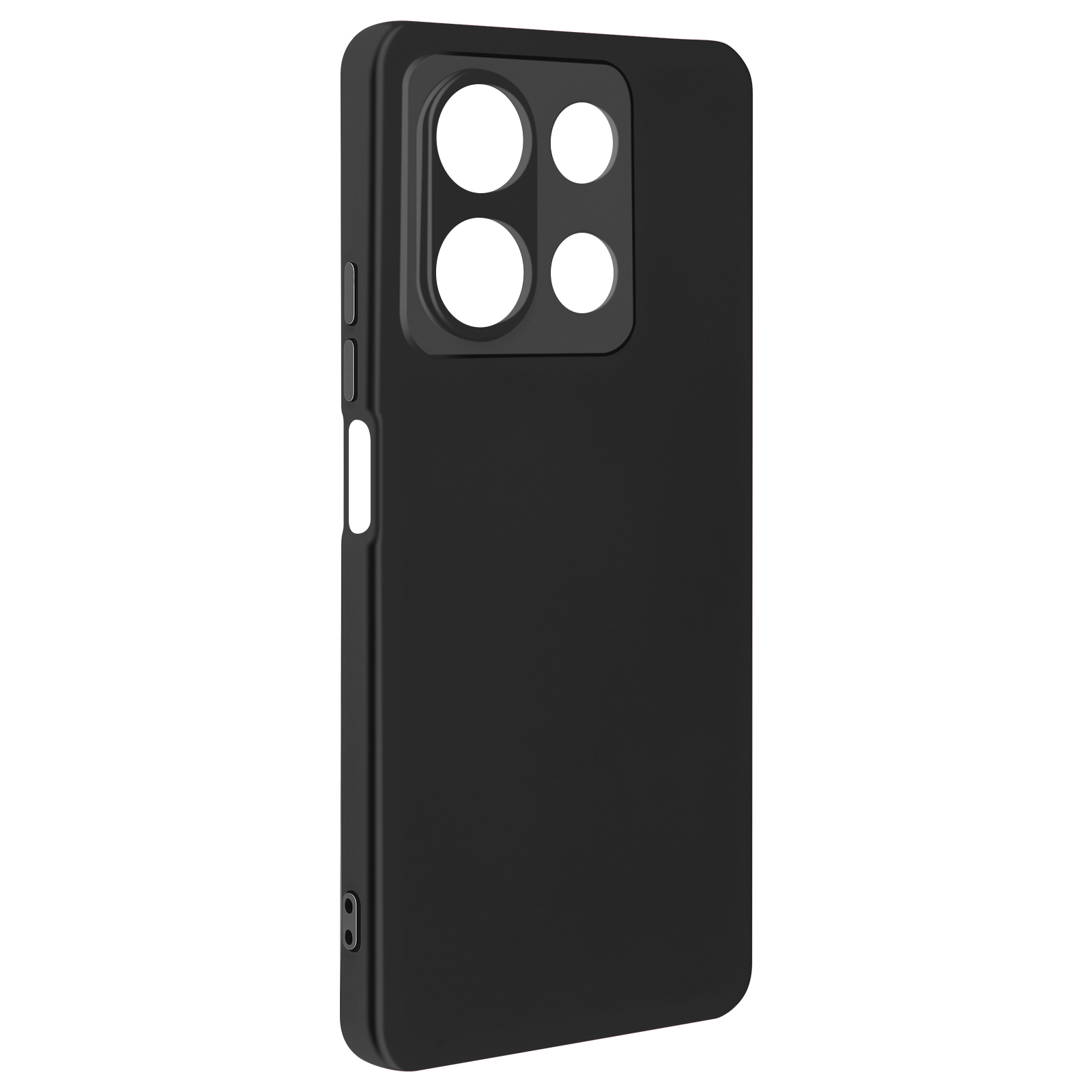 Custodia nera con quattro fori per la fotocamera a forma quadrata.