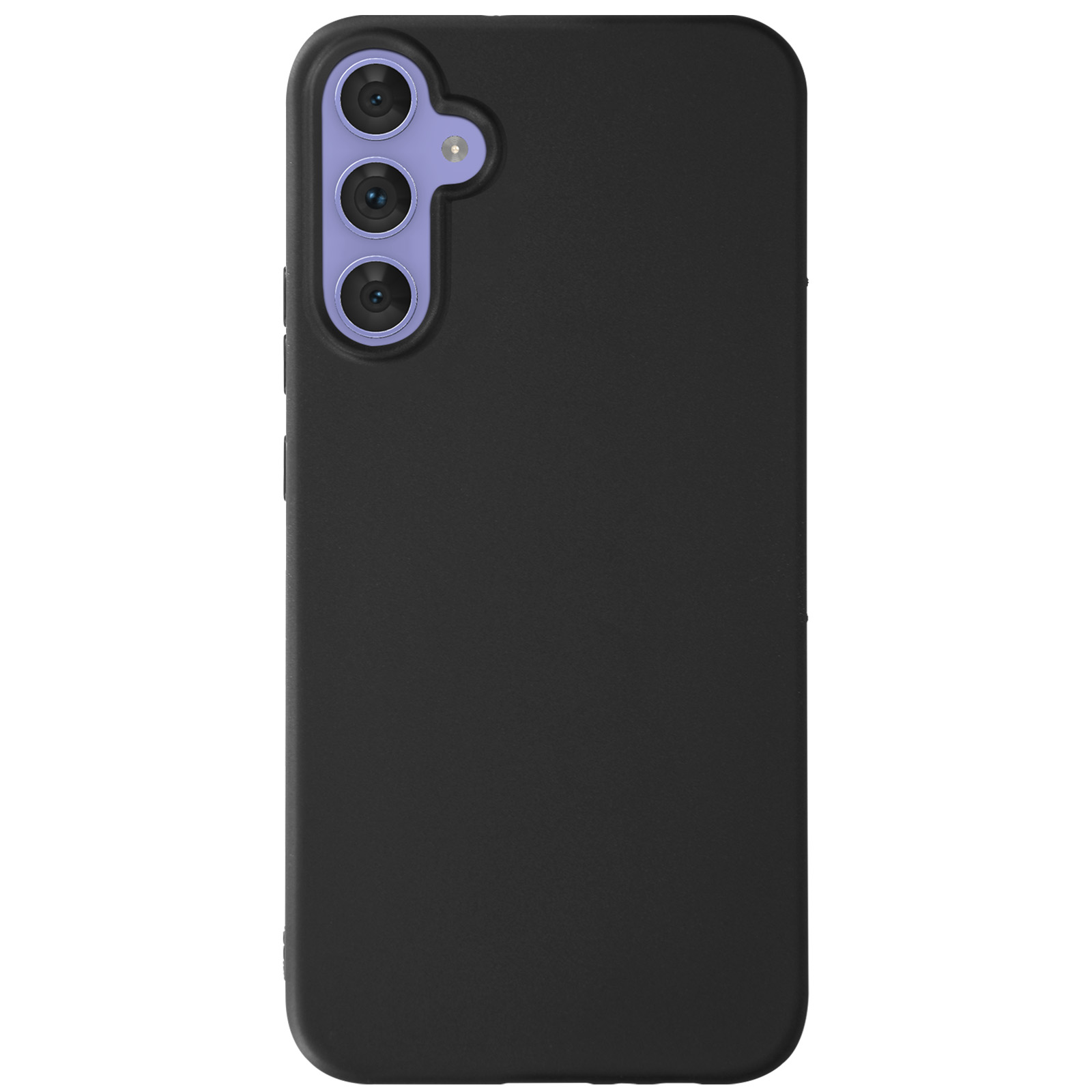 Custodia per telefono nera con tre lenti. La custodia è nera semplice e ha ritagli per la fotocamera e i pulsanti.