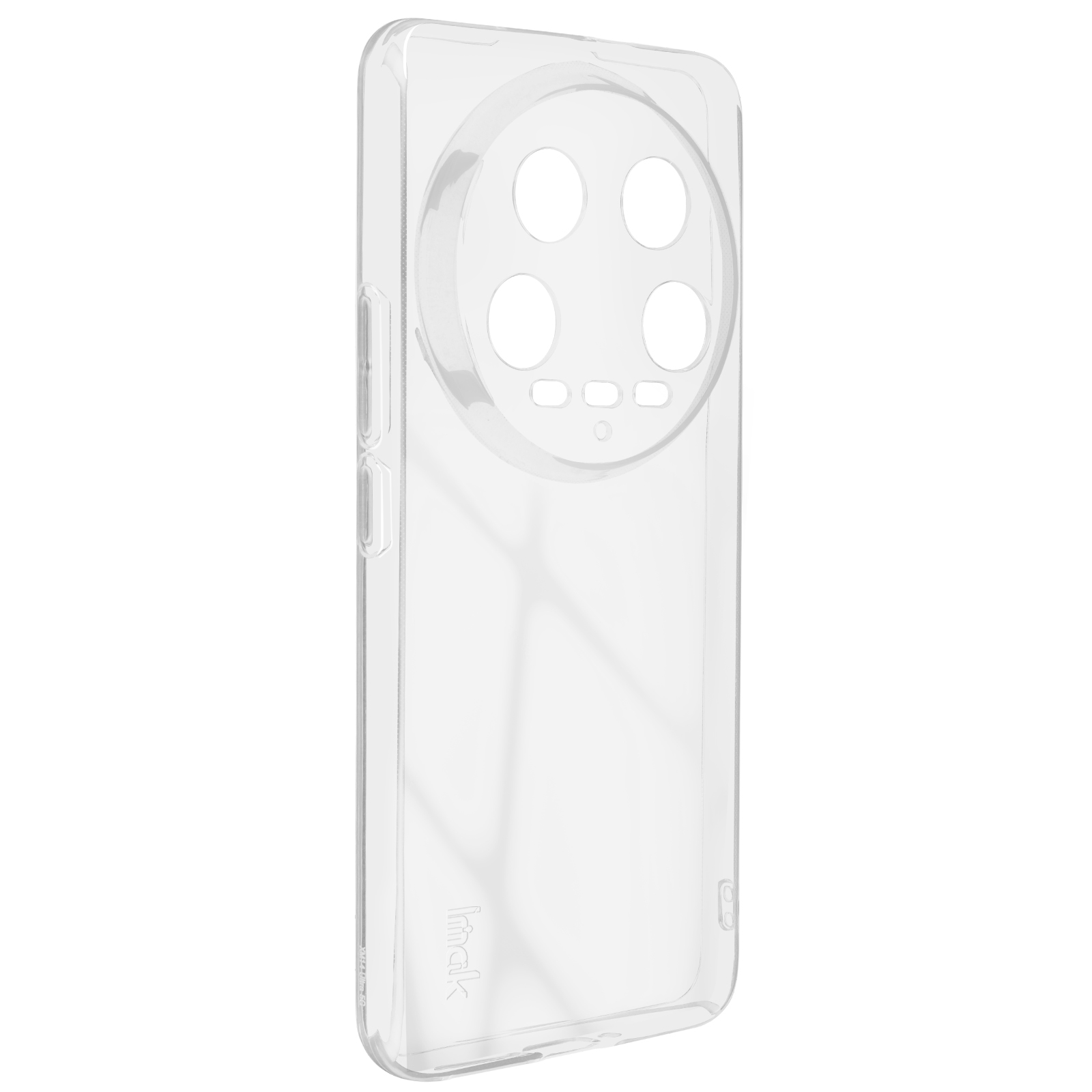Custodia trasparente per telefono. La custodia è trasparente e mostra il design del telefono. Il marchio 'imak' è visibile.