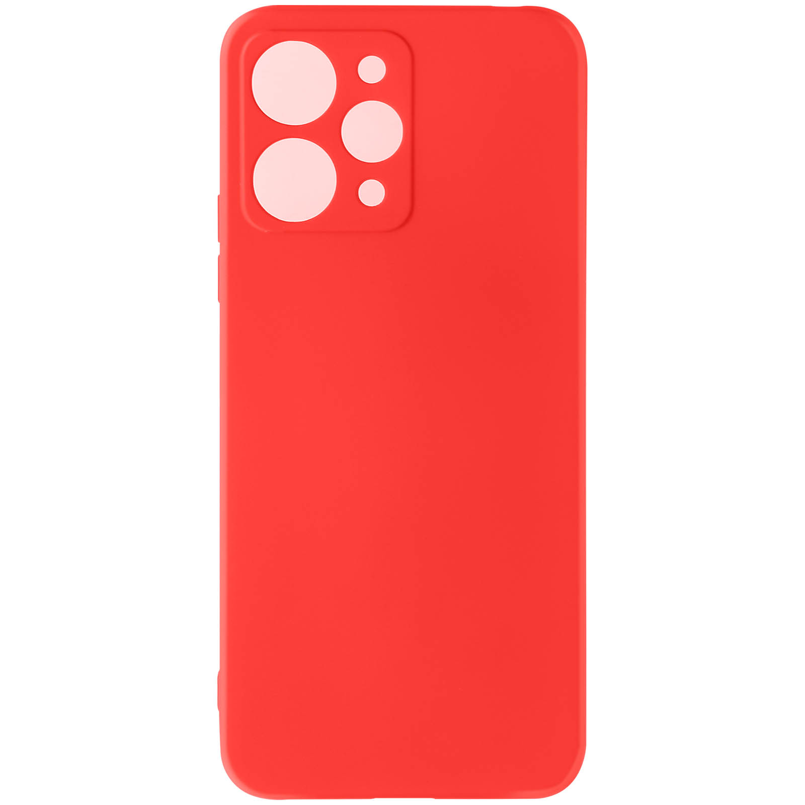 Custodia per telefono rossa con fori per la fotocamera.