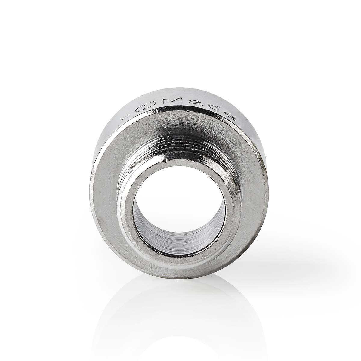 Ein metallisches, silberfarbenes ringförmiges Objekt mit einem Loch in der Mitte.