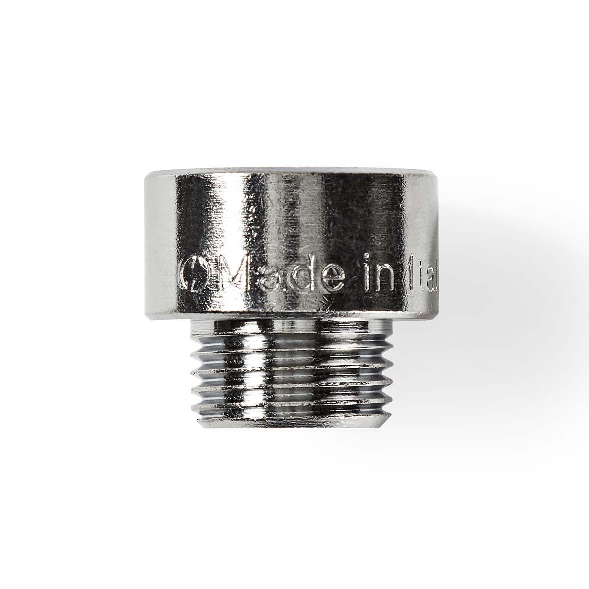 Ein Metalladapter mit Gewinde, auf weißem Hintergrund mit „Made in India“ gekennzeichnet. Es ist zylindrisch geformt.