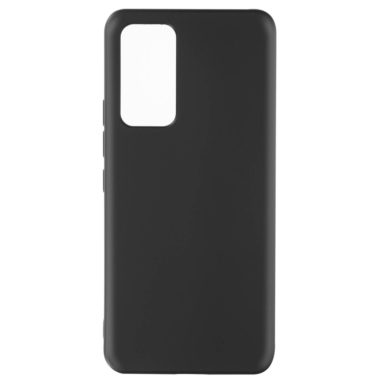 Zwart telefoonhoesje met uitsparing voor camera en knoppen. Simpel en strak design.