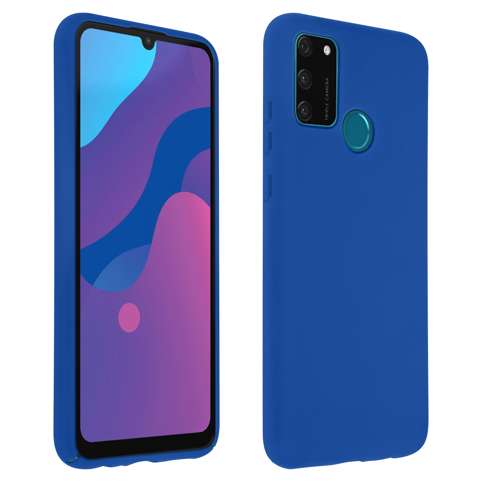 Due custodie blu, una con schermo viola.