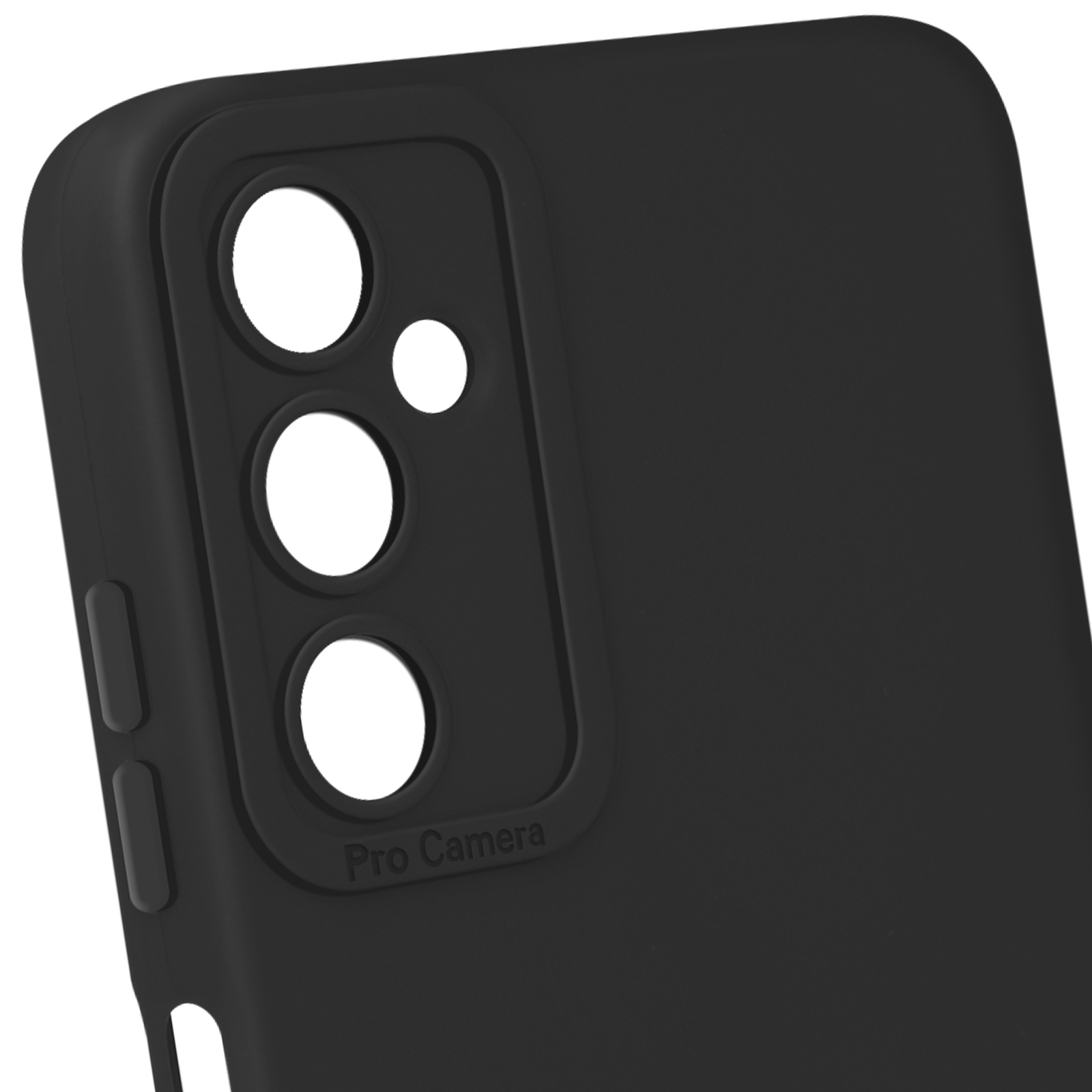 Custodia nera per telefono con testo Pro Camera e tre ritagli per fotocamera.